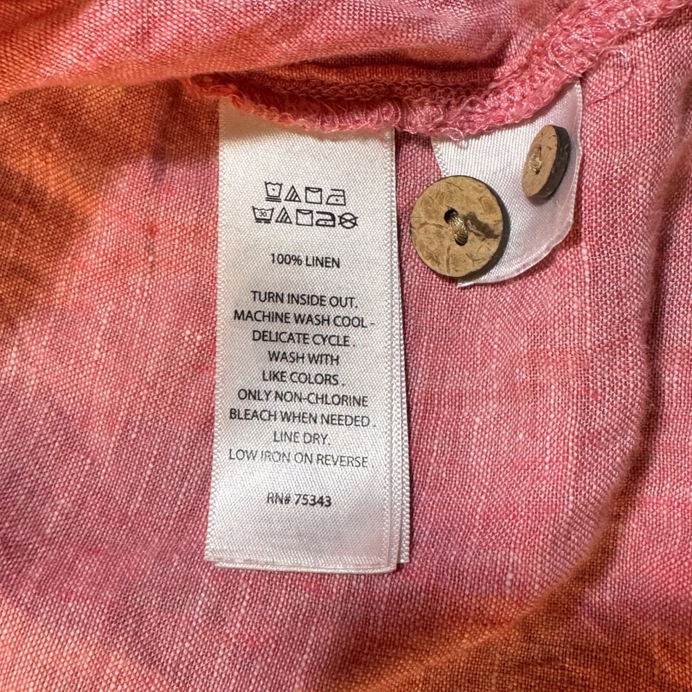 Sigrid Olsen Linen Tunic Women 3X Pink Henley Roll Tab Coastal Boho Lagenlook - Picture 7 of 9